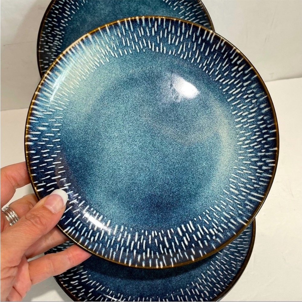 Meritage denim cobalt blue 8” jasper salad stoneware plates set of 4